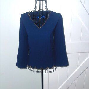 Blue Rain scalloped beaded top medium EUC‎